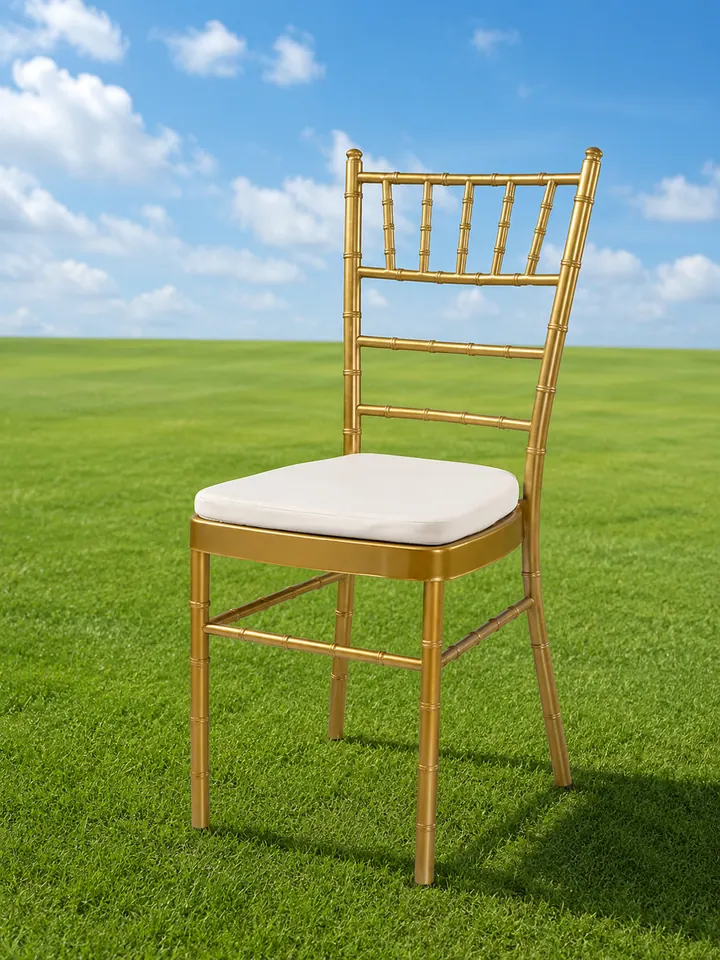 Gold Tiffany chair with foam cushion available from Events Rental Hub